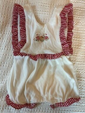 Rumble Tumble Girls Embroidered Red Gingham Bubble Romper 12 Months 100% Cotton